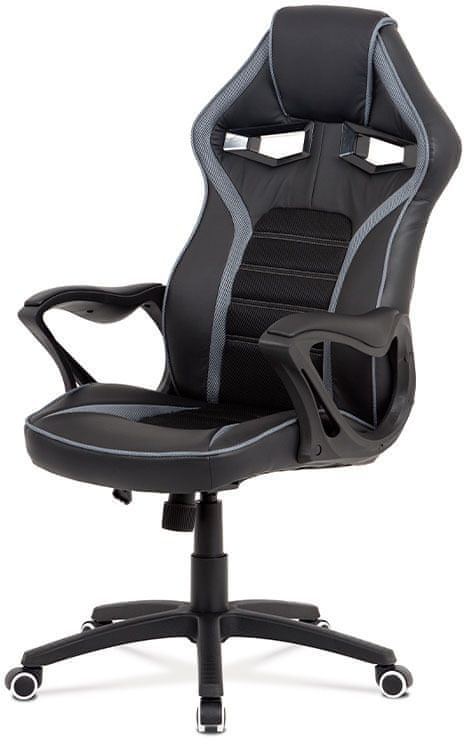 Autronic Kancelárska stolička, poťah čierna ekokoža, čierna a šedá látka MESH, čierny plastový KA-G406 GREY